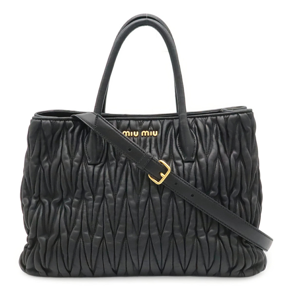 Miu Miu Matelasse Gathered Handbag Crossbody Bag Leather Black